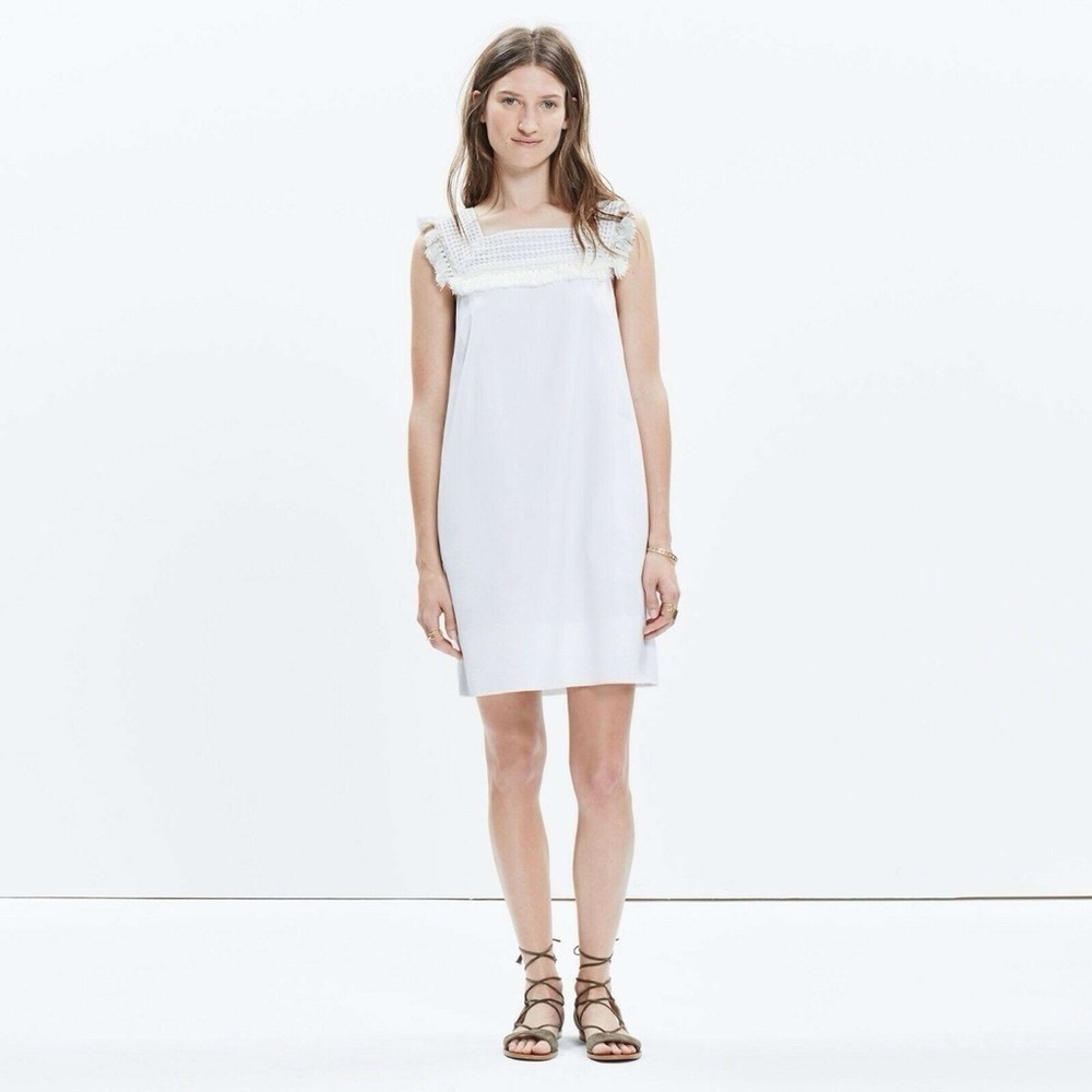 Madewell Sundream Fringe Shift Dress in White Size 8.